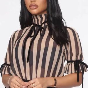 Taupe & Black Short Sleeve Bodysuit